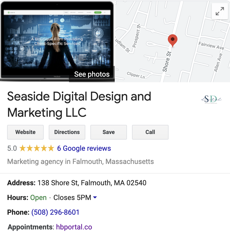 Google My Business listing snapshot